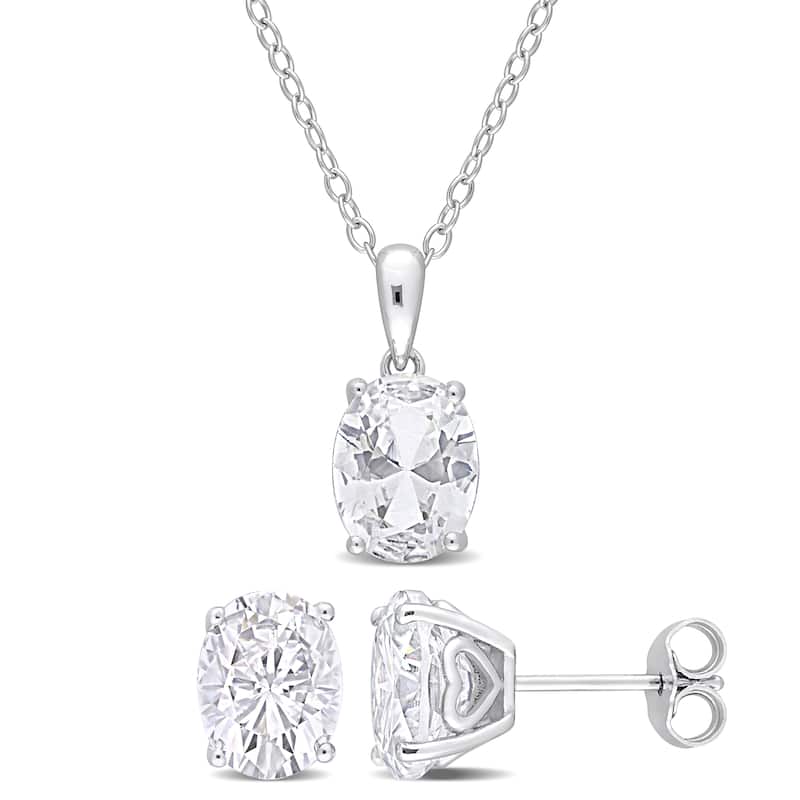 Miadora 6 3/4ct TGW Oval White Topaz 2-Piece Set of Necklace and Earrings Sterling Silver
