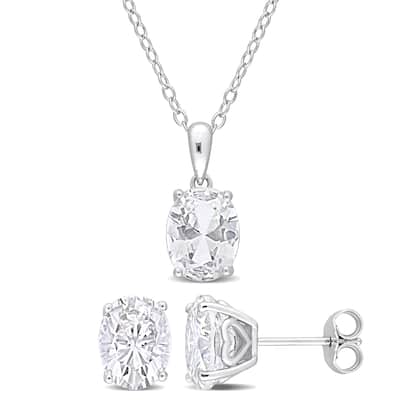 Miadora 6 3/4ct TGW Oval White Topaz 2-Piece Set of Necklace and Earrings Sterling Silver