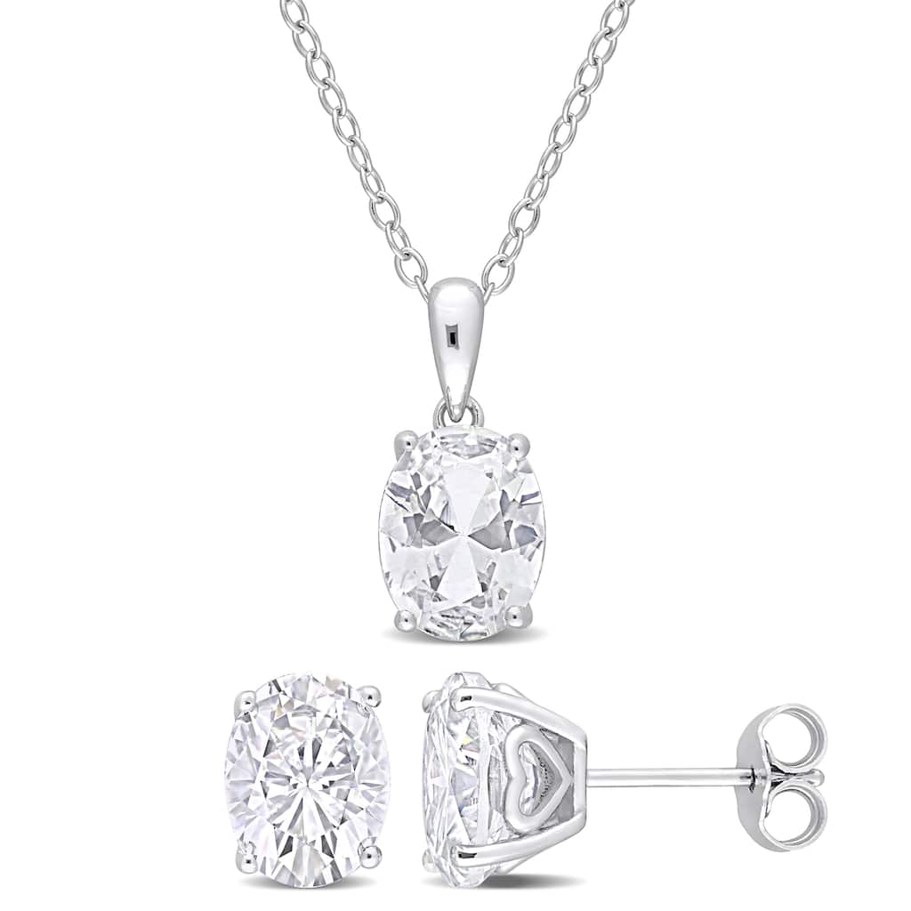 Miadora 6 3/4ct TGW Oval White Topaz 2-Piece Set of Necklace and Earrings Sterling Silver