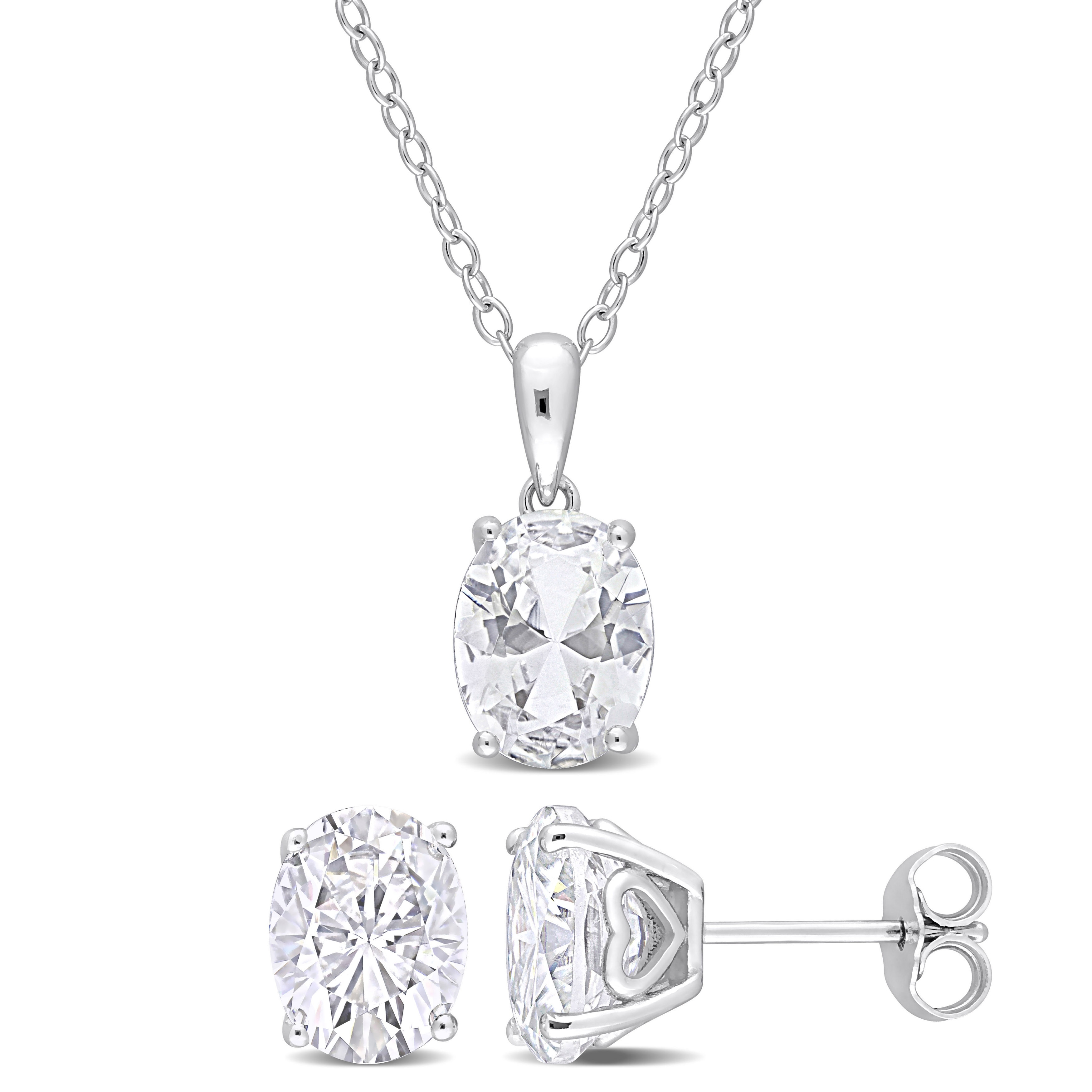 Miadora 6 3/4ct TGW Oval White Topaz 2-Piece Set of Necklace and Earrings Sterling Silver