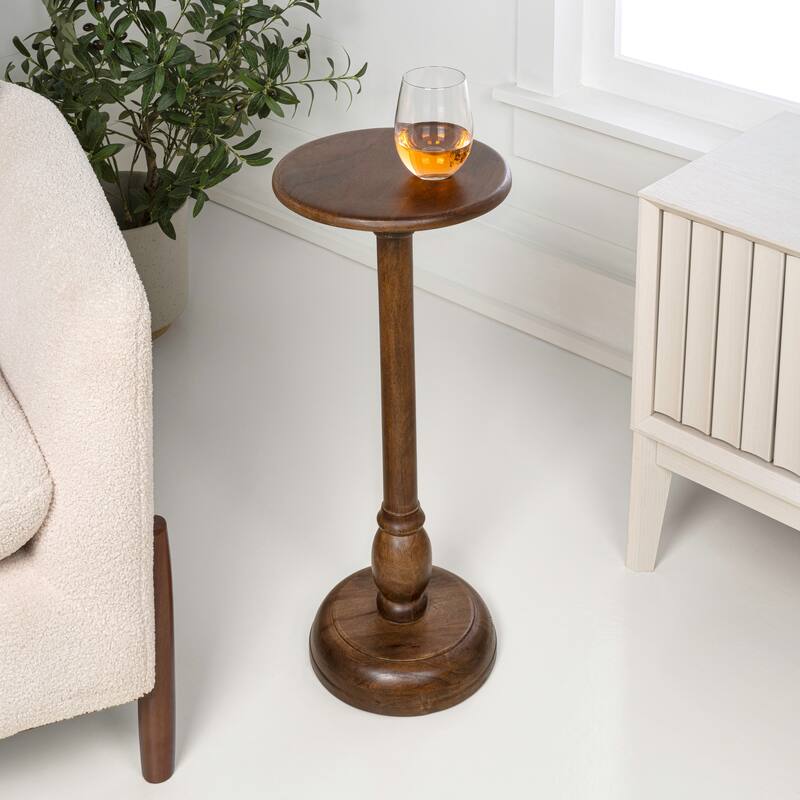 Leopold 24.5" Mango Wood Pedestal Round Drink Table and Decorative End Table, By JONATHAN Y