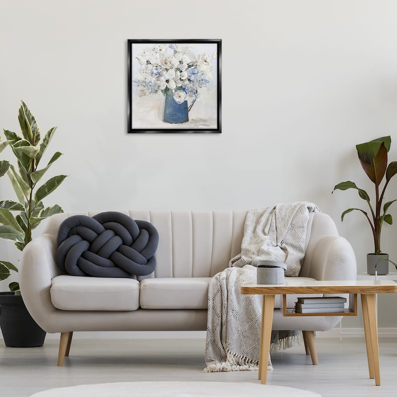 Stupell Bouquet in Blue Country Vase Framed Floater Canvas Wall Art Design By Sally Swatland