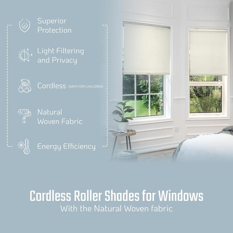 Natural Woven Cane Paper Window Blinds for Home, Pull Down Roller Shade