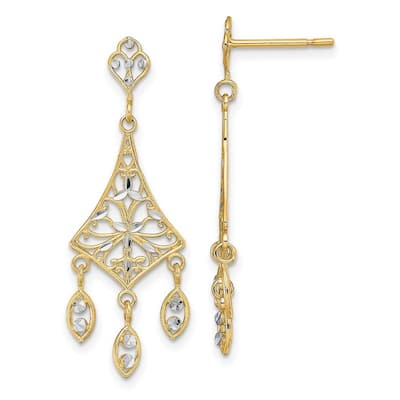 Curata 10k Yellow Gold Rhodium Filigree Chandelier Guardian Angel Earrings - 35x13mm