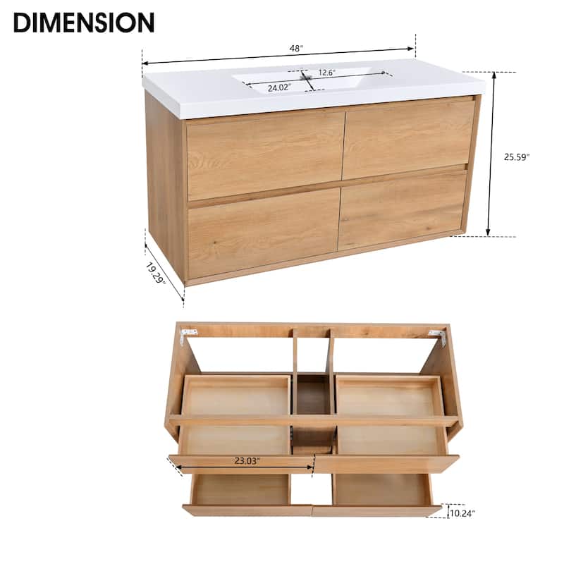 Prismella 36" 48'' Wall Mounted Bathroom Vanity with Top, Floating Cabinet Sink Combo