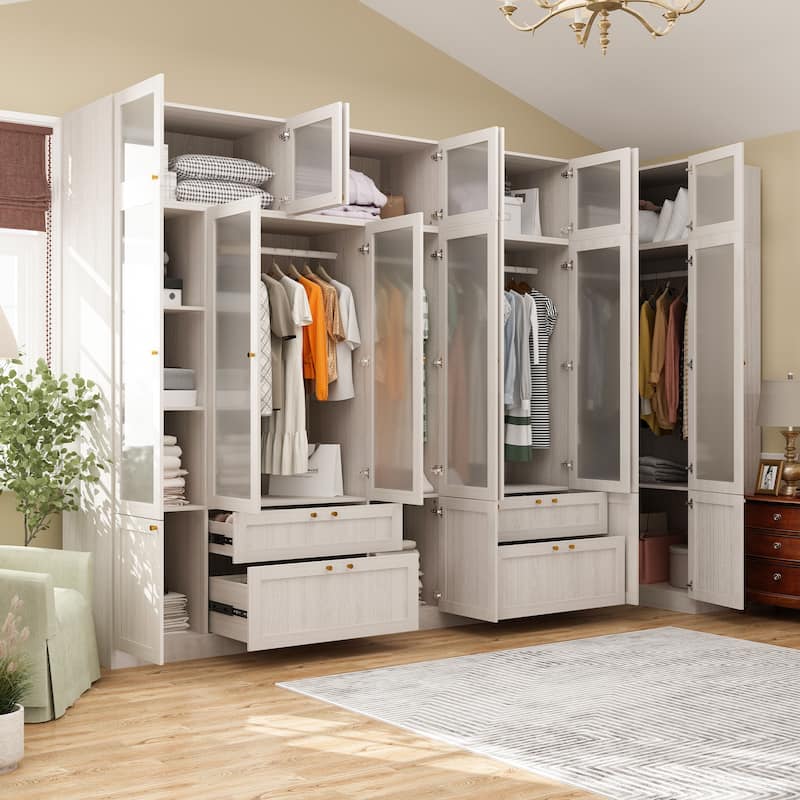 Combo Elegant Light Gray Wardrobe Modular Closet Configuration Armoire