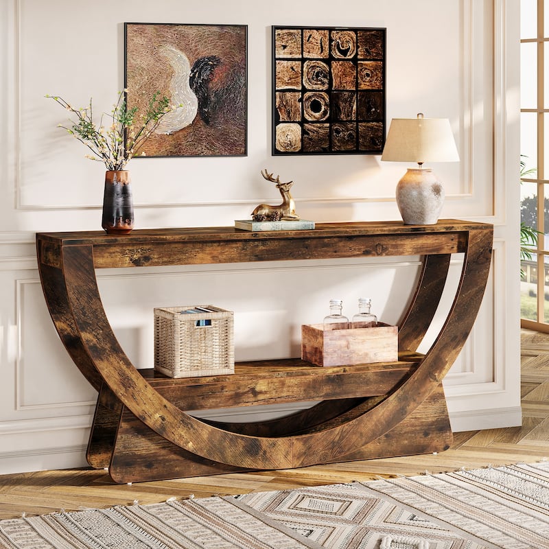63-Inch Arched Console Table for Entryway, 2-Tier Narrow Long Sofa Table - 63" L x 11.81" W x 31.69" H