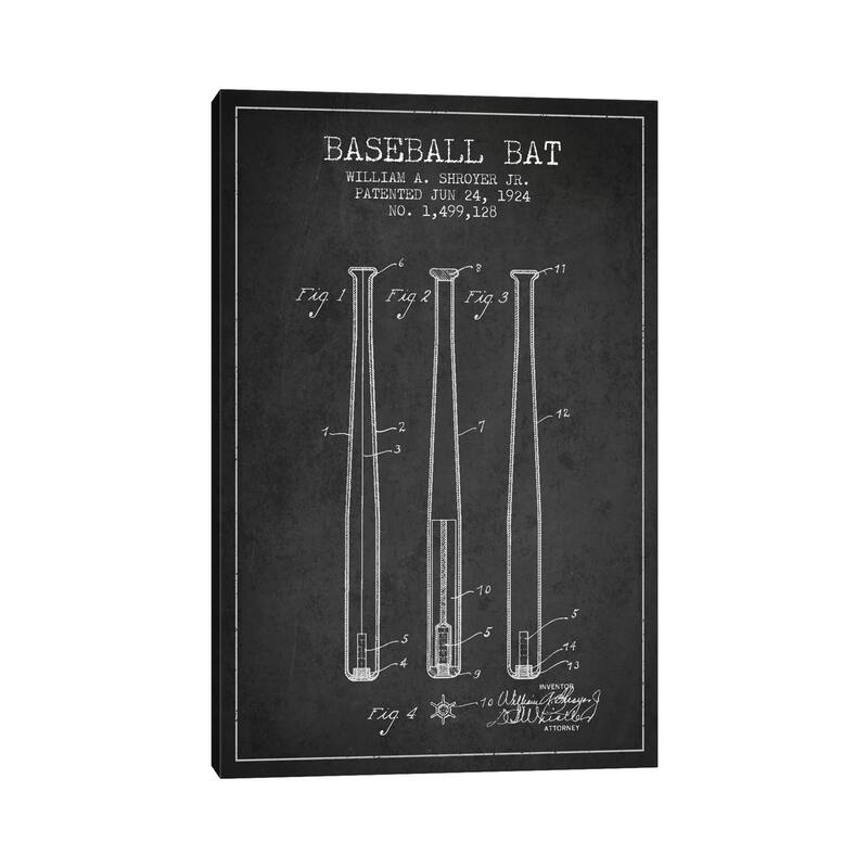 iCanvas "Baseball Bat Charcoal Patent Blueprint" by Aged Pixel Canvas Print