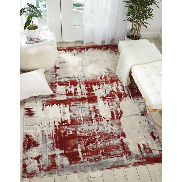 slide 2 of 15, Nourison Maxell Modern Abstract Red Ivory Area Rug 3'10" x 5'10" - Ivory/Red - Runner/Rectangle