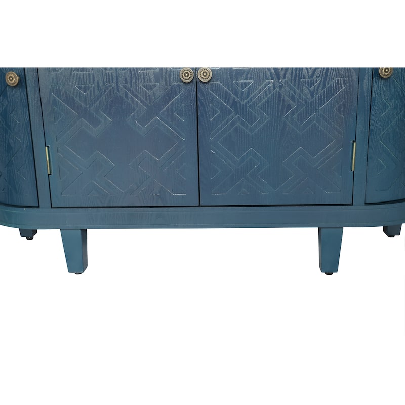 47in Oval Storage Cabinet 4 Doors Fluted Curved Edge Sliding Door for Living Room Kitchen