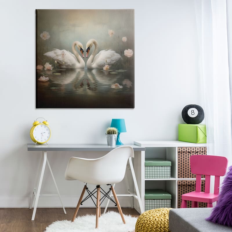 Stupell Romantic Swans in Floral Pond Canvas Wall Art Design By Arlington Prints