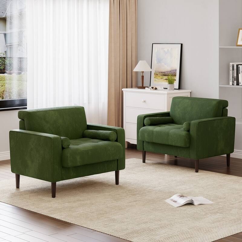 Modern Upholstered Accent Chairs, Corduroy Wide Armchairs For Living Room