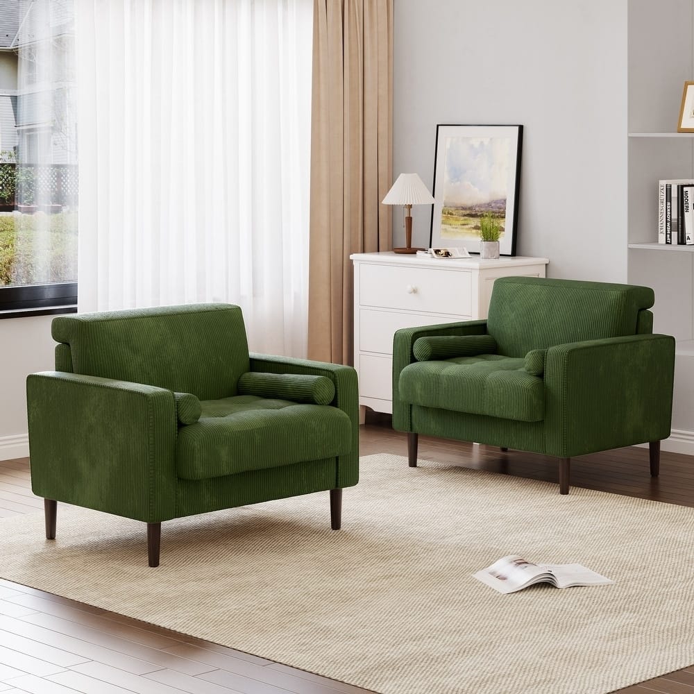 Modern Upholstered Accent Chairs, Corduroy Wide Armchairs For Living Room