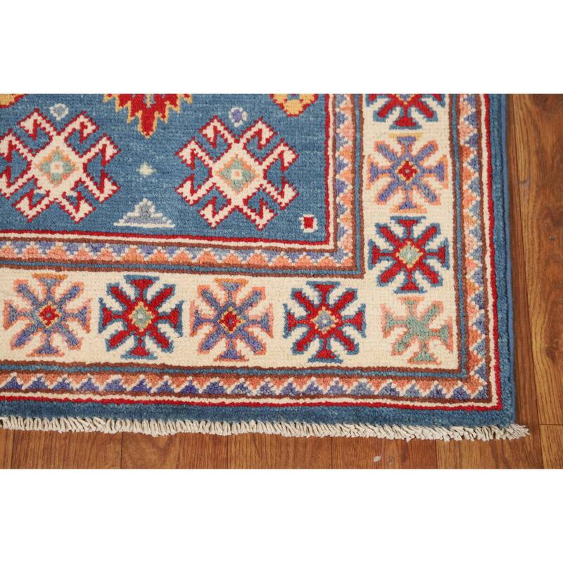 Blue Kazak Oriental Rug Traditional Hand-Knotted Wool Carpet - 2'0"x 3'0"