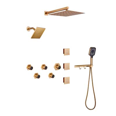 12-inch 4 Functions Wall Mounteded Thermostatic Rainfall Dual Shower Heads Set