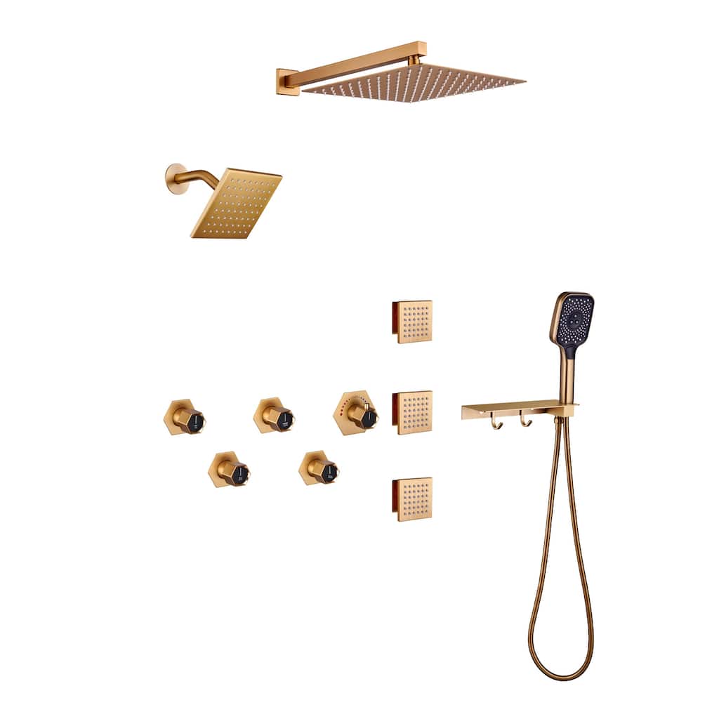 12-inch 4 Functions Wall Mounteded Thermostatic Rainfall Dual Shower Heads Set