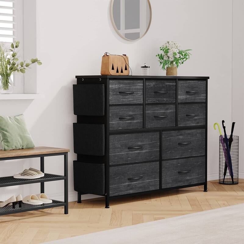 10 Drawer Dresser, Storage Organizer Unit with Fabric, Pink