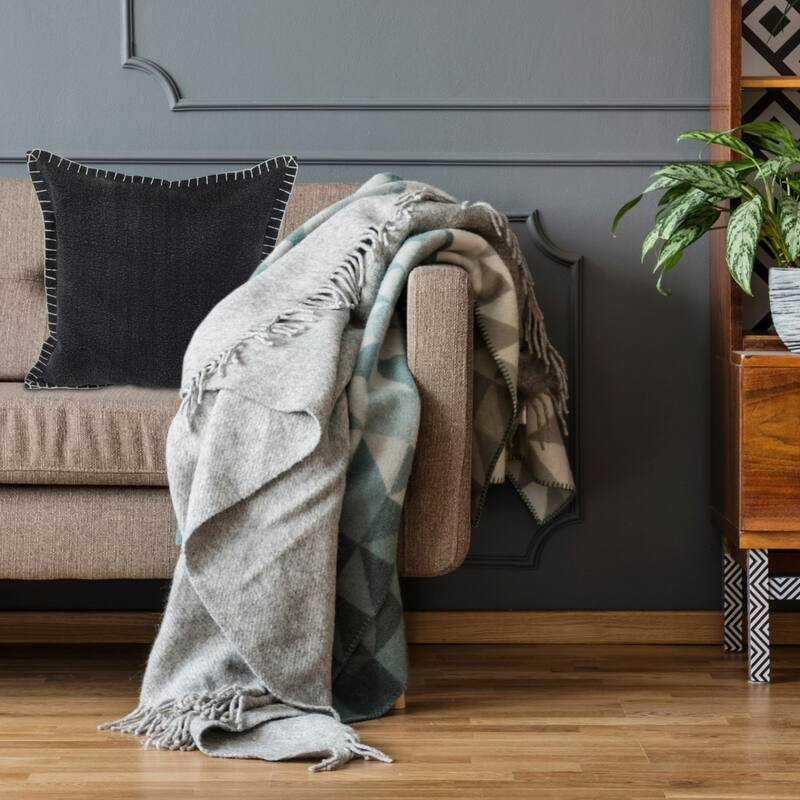 Handwoven Embroidered Edge Square Throw Pillow - 18" - Jet Black