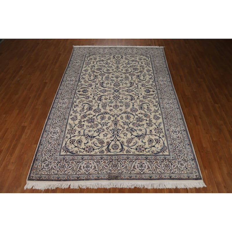 All-Over Floral Nain Persian Area Rug Hand-Knotted Wool Carpet - 6'8"x 10'0"