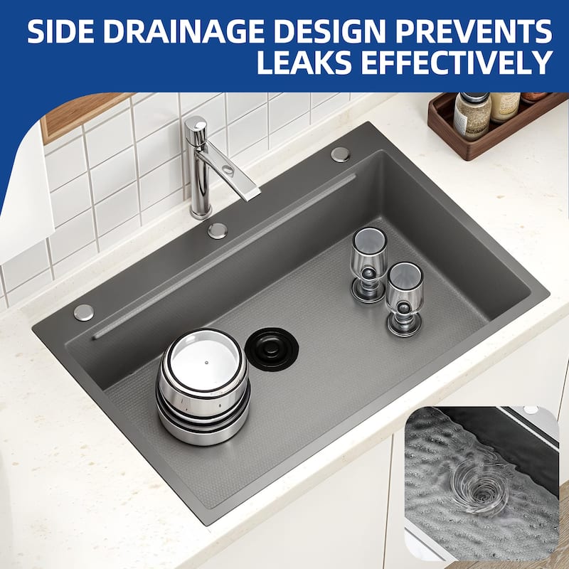 Moasis 33" Drop In Kitchen Workstation Sink, 304 Stainless Steel Single Bowl w/ Accessories, Silver