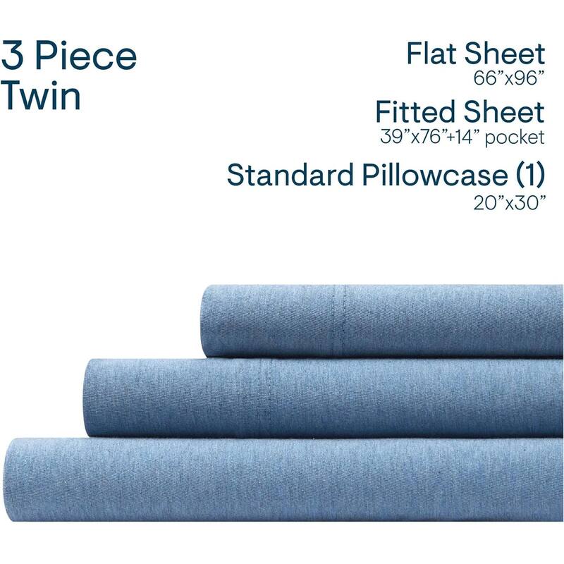 Aeropostale Super Soft Heather Blue Jersey Knit Sheet Set All-Season Comfort - Twin