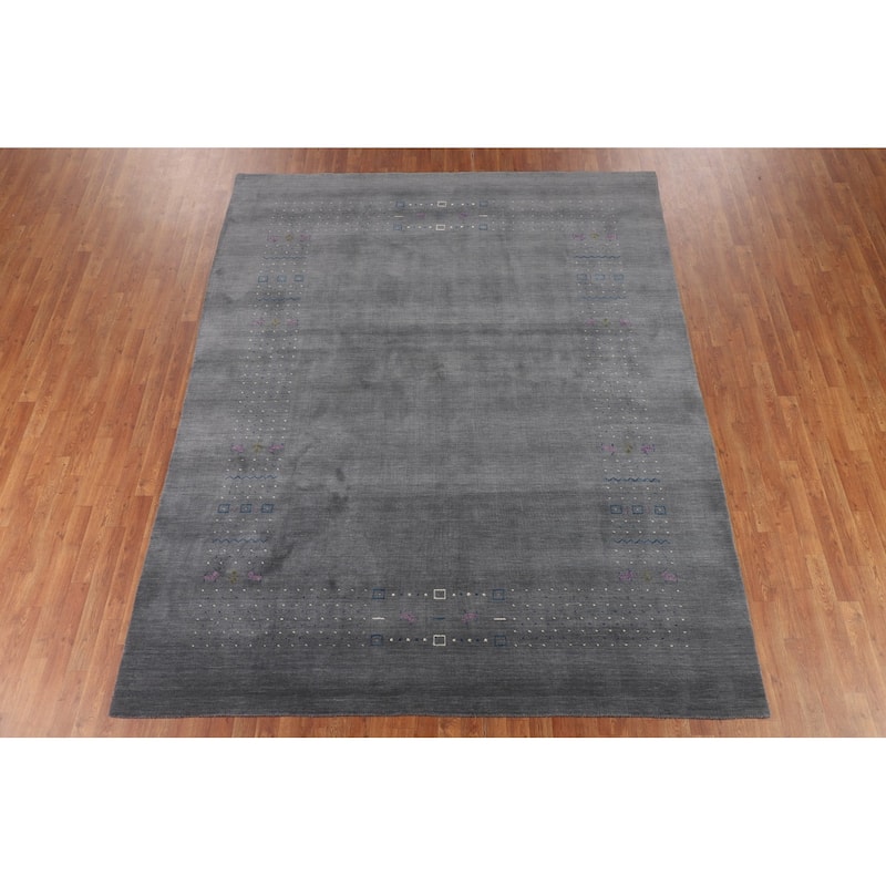 Tribal Gray Gabbeh Indian Area Rug Hand-Knotted Wool Carpet - 8'2" X 10'0"