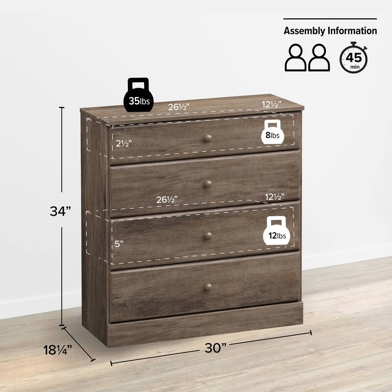 Prepac Astrid 4 Drawer Dresser for Bedroom, Chest of Drawers, Bedroom Furniture, Clothes Storage and Organizer