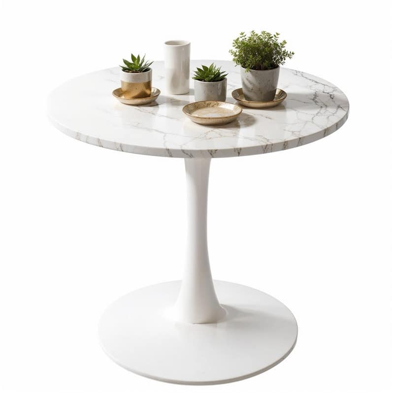 Grondin Mid-Century Modern Round Kitchen or Dining Table with Premium MDF Top and Steel Pedestal Base for Dining Room
