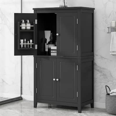 Elegant Bathroom Floor Cabinet with 4 Doors, Freestanding Bathroom Cabinet Bathroom Storage Unit with Adjustable Shelves