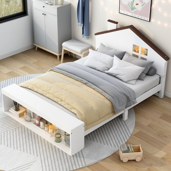 slide 2 of 15, Full Size House Platform Bed with LED Lights and Storage, White Finish White