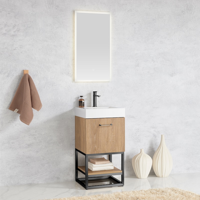 Alistair 18" Single Vanity with White Grain Stone Top without Mirror - 17.7" x 17.7"