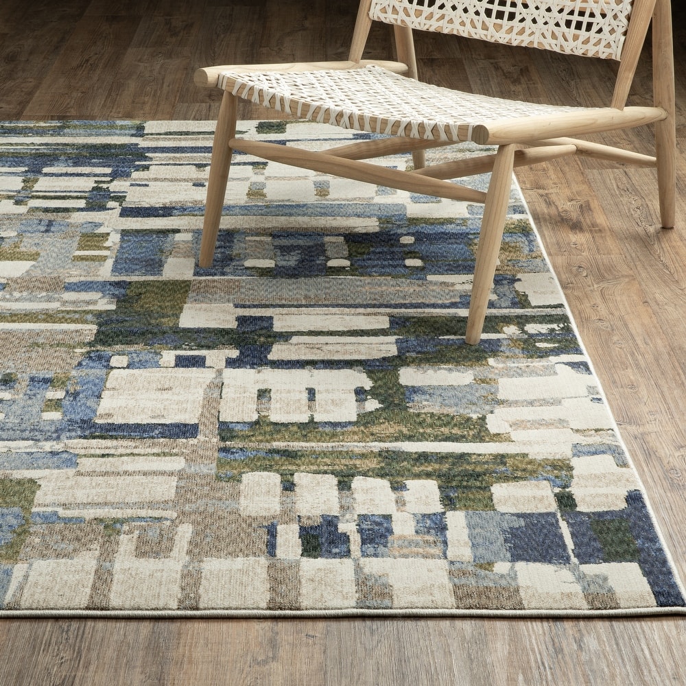 Tobias Modern Geometric Blue/ Green Area Rug