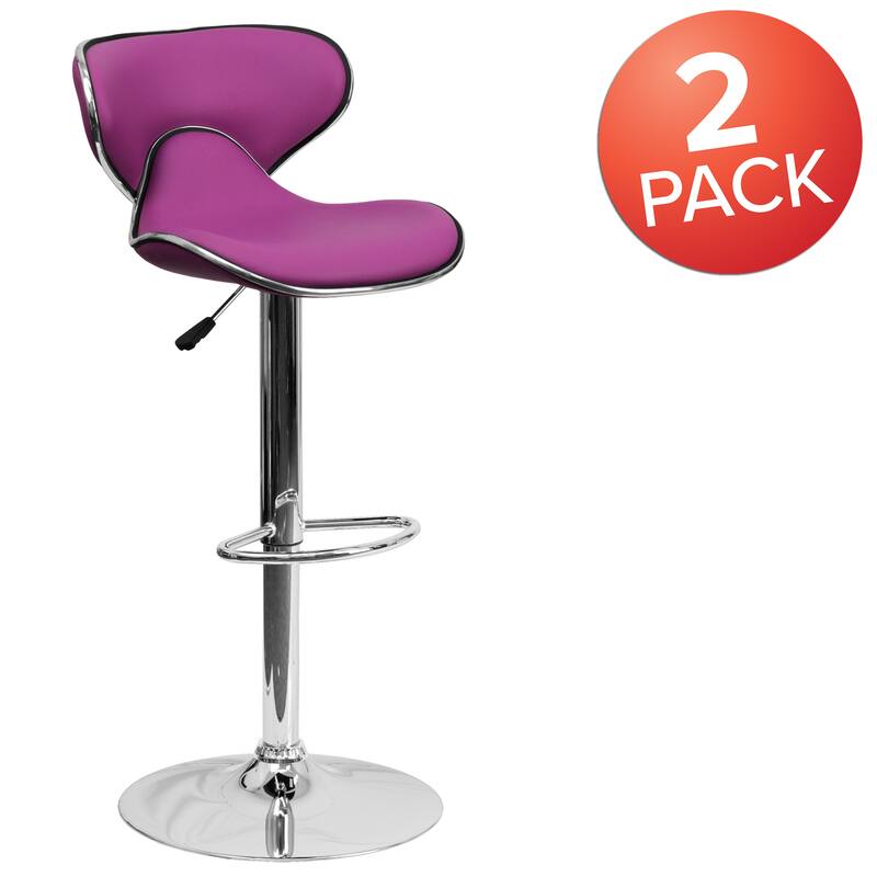2 Pack Contemporary Mid-Back Vinyl Adjustable Height Barstool with Chrome Base - 16"W x 17.5"D x 34.5" - 43"H