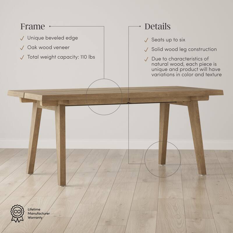 Andy Modern Farmhouse Solid Wood Extendable Dining Table