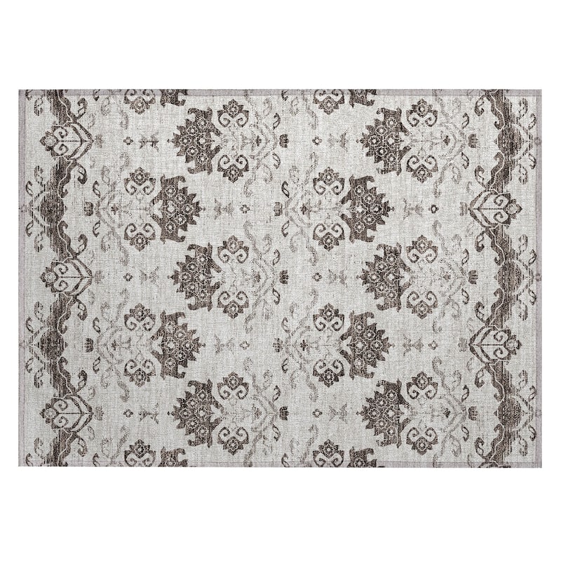 Machine Washable Indoor/ Outdoor Chantille Damask Medallion Rug