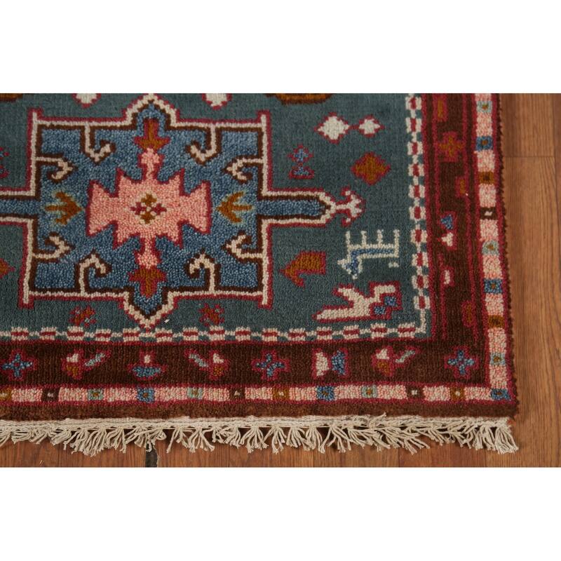 Teal Green Khotan Oriental Runner Rug Hand-Knotted Wool Carpet - 2'6"x 9'9"