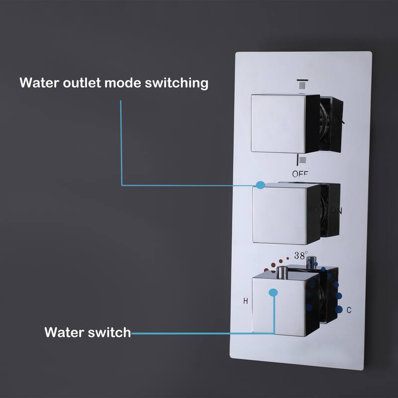 Ceiling LED 4-Way 3-Jet Complete Rain and Waterfall Shower System With Rough-in Valve