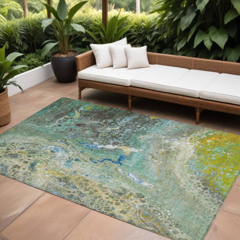 HomeRoots Abstract Contemporary Rectangle Outdoor Rug