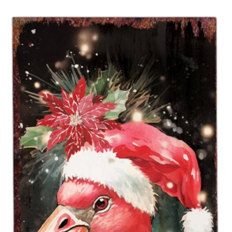 HomeRoots 36" Black And Pink Solid Wood Christmas Flamingo Porch Sign