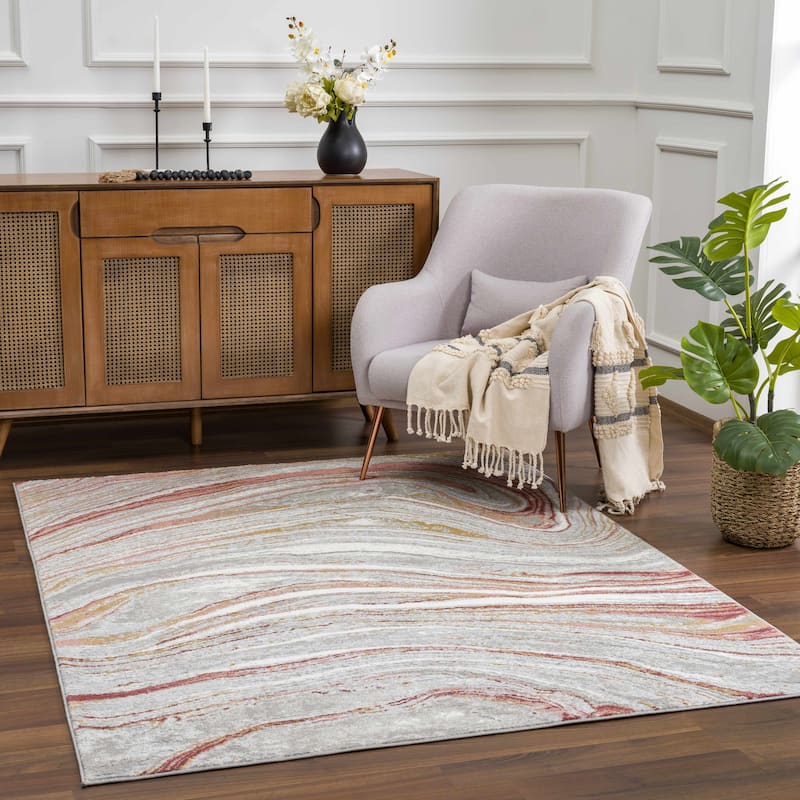 Hauteloom Liverpool Living Room, Bedroom Area Rug - Contemporary - Cream,Green - 7'10" x 10'