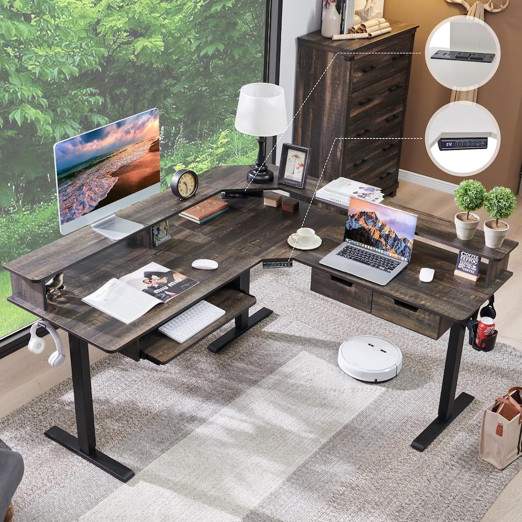 60'' L Shaped Electric Computer Desk, Height Adjustable Gaming Desk