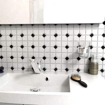 Merola Tile Oxford Matte White with Black Dot 11.5" x 11.5" Porcelain Mosaic Tile