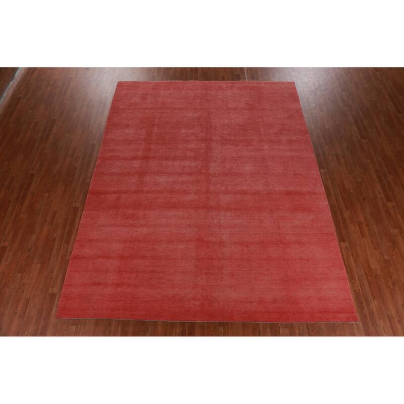 Hand Knotted Oriental 100% Wool Carpet Modern Solid Pink Gabbeh Area Rug - 11' 9'' X 9' 1''