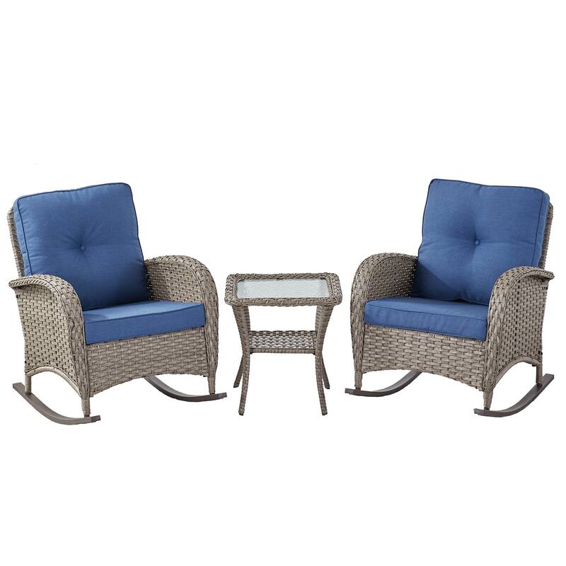 Pocassy 3-Piece Outdoor Rocking Chairs with Side Table Patio Rocker Chairs Bistro Set