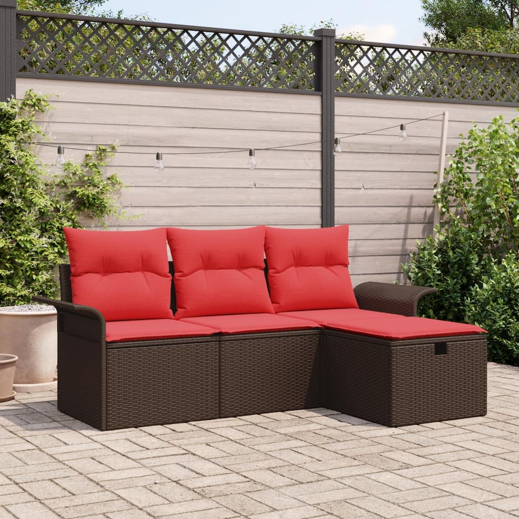 vidaXL 4 Piece Garden Sofa Set with Cushions Brown Poly Rattan - 77.2 x 46.1 x 27.2