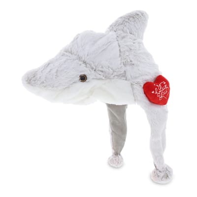 DolliBu I LOVE YOU Super Soft Plush Shark Hat with Red Heart - 20 inches long