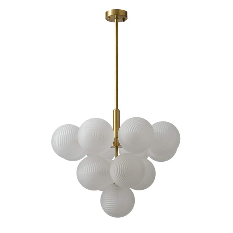 Modern Mid-century Brass Frosted Ribbed Glass Glass Bubble Chandelier
