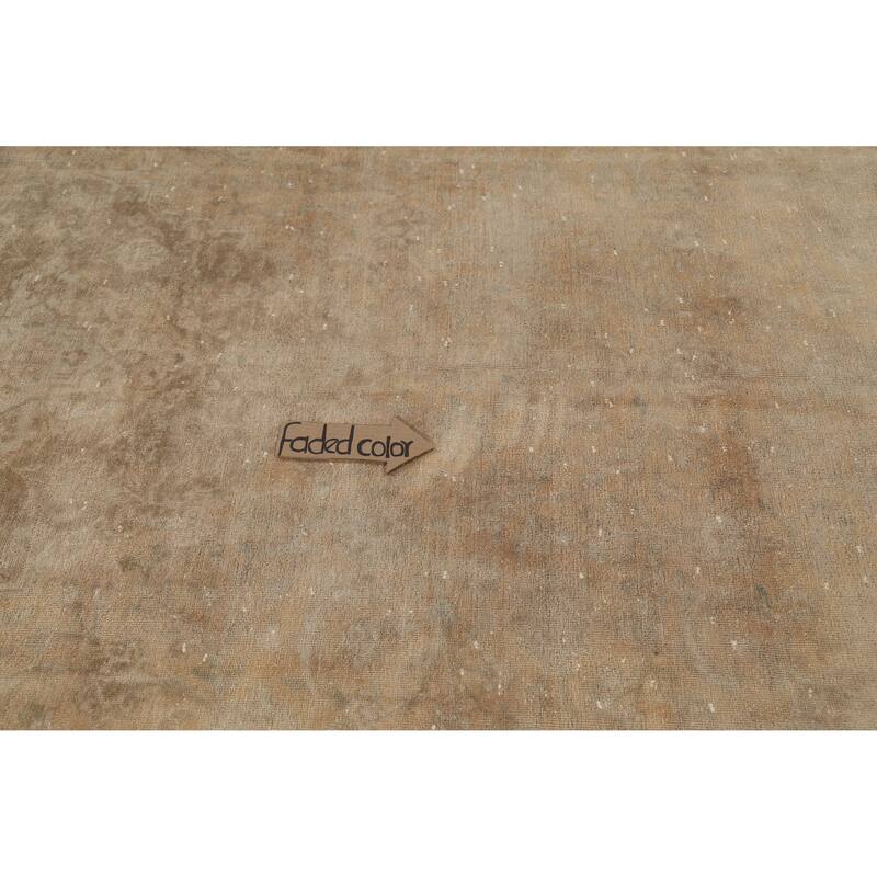 Hand Knotted Oriental 100% Wool Carpet Traditional Distressed Brown Mashad Area Rug - 13' 1'' X 9' 8''