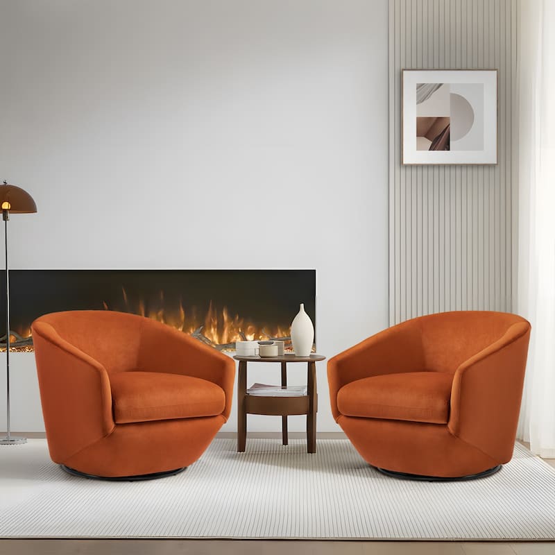 2 Set Vegan Leather Armchair Barrel Swivel Accent Chairs