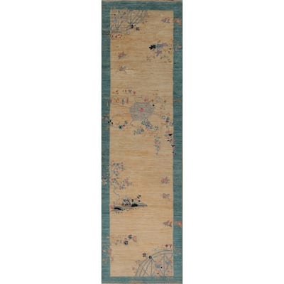 Vegetable Dye Oushak Turkish Runner Rug Handmade Wool Carpet - 2'10"x 11'9"